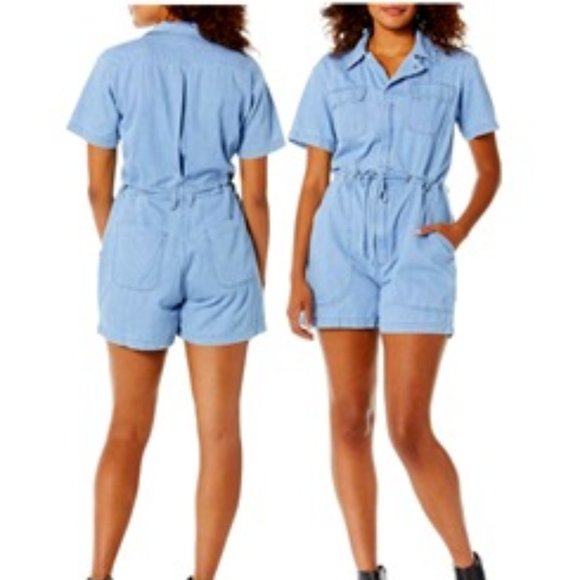 baldwin Pants - NWT [baldwin] Light Wash Blue Denim Zip Up Romper Women's Sz Small